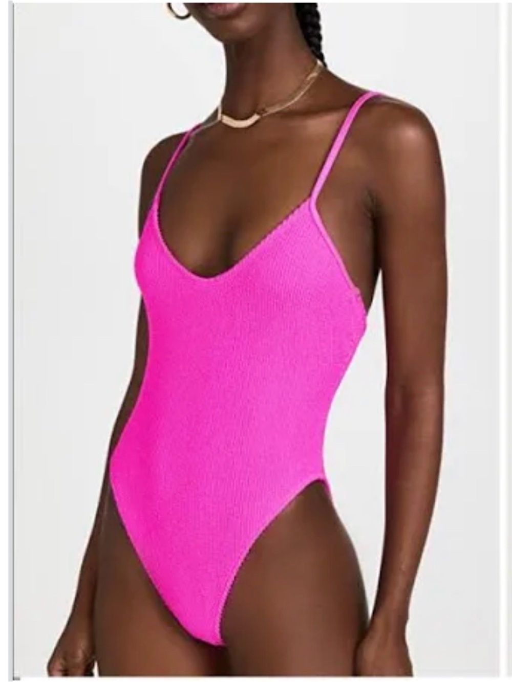 Good American Neon Pink Crinkle Textured One Piece Swimsuit Size 3/4